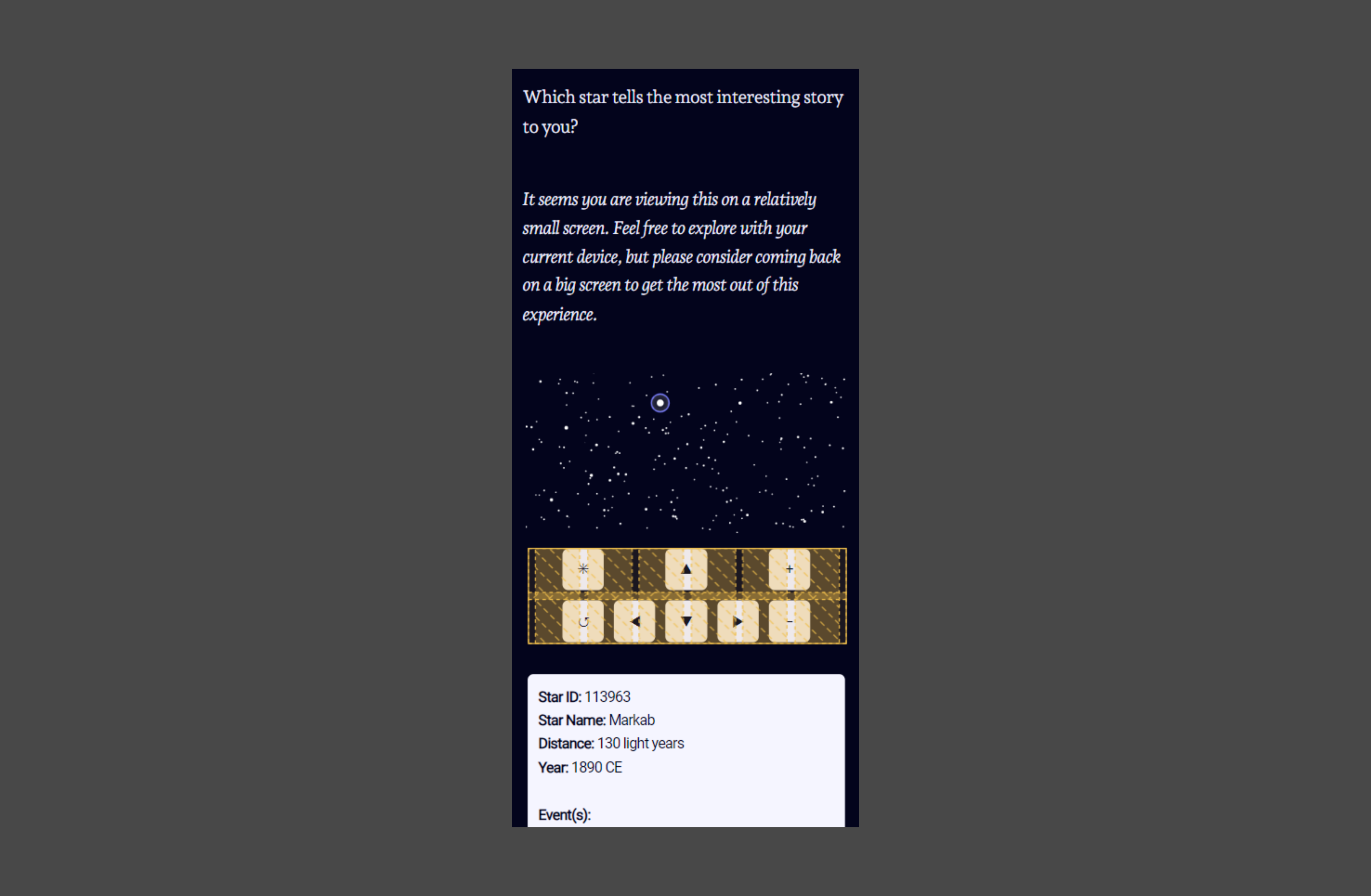 Another screenshot of the project in mobile view. The control panel is highlighted in yellow.