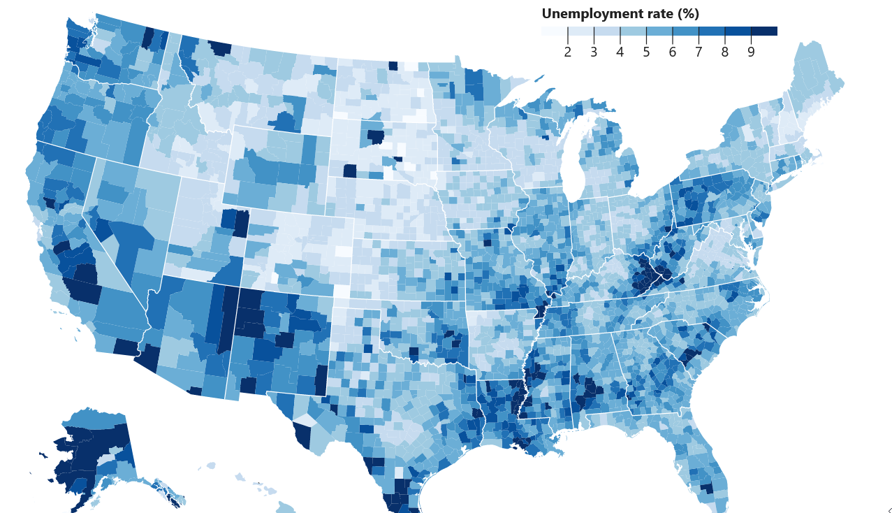 A screenshot of a choropleth map of the USA.