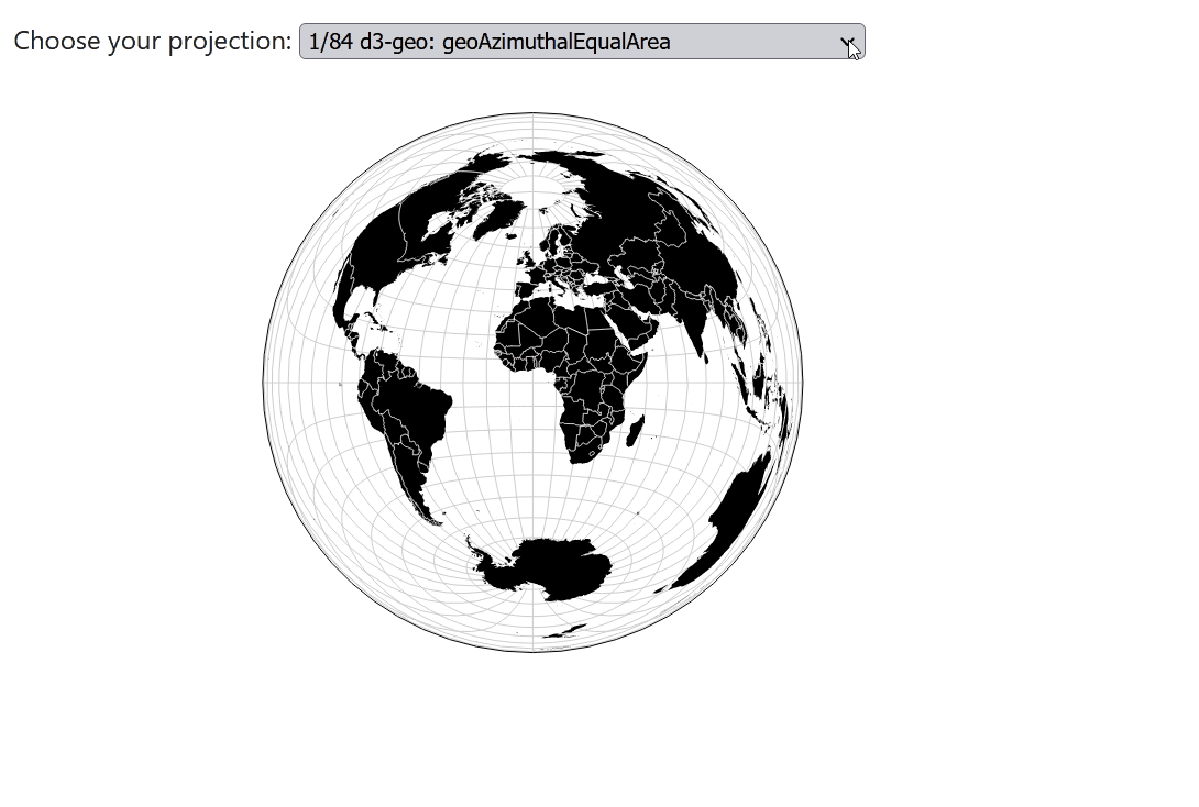 A gif of a world map with varying projections based on user input via a dropdown menu.