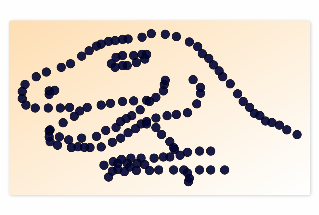 A gif of a scatterplot that changes it's configuration based on the user's scroll-position.